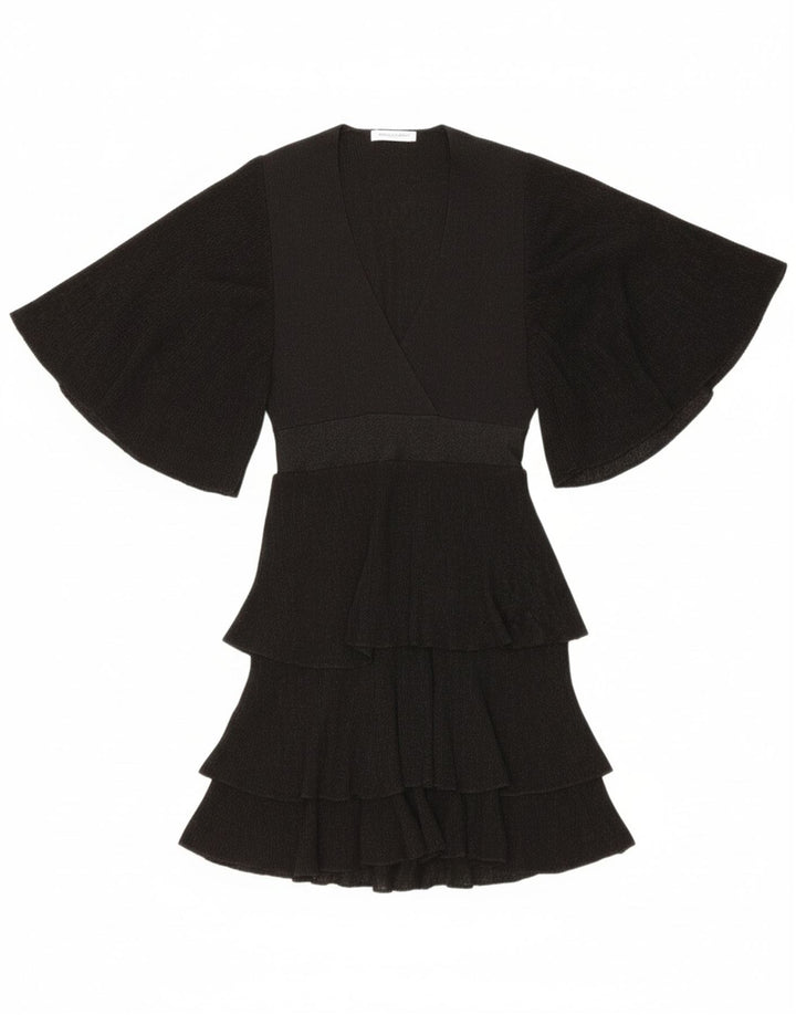 ZARA Womens Batwing Tiered Dress UK 10 Small Black Flecked Polyester Vintage Zara and Second-Hand Zara from Messina Hembry 