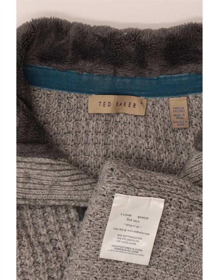 Ted Baker Mens Button Neck Jumper Sweater Size 4 Large Grey Cotton
