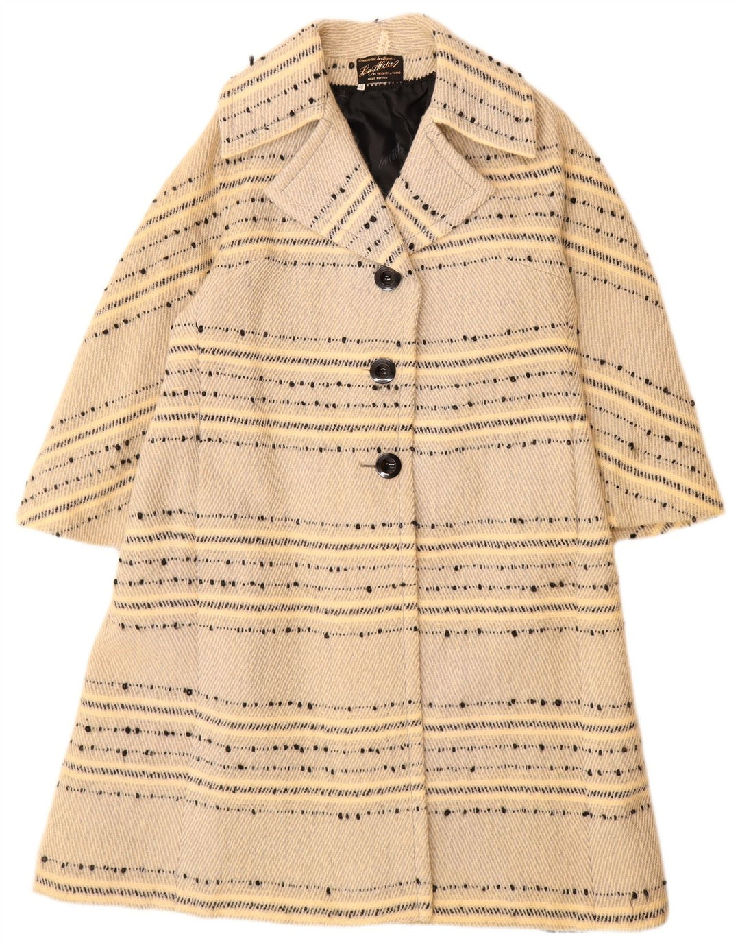 Vintage Womens Overcoat IT 46 Large Off White Striped