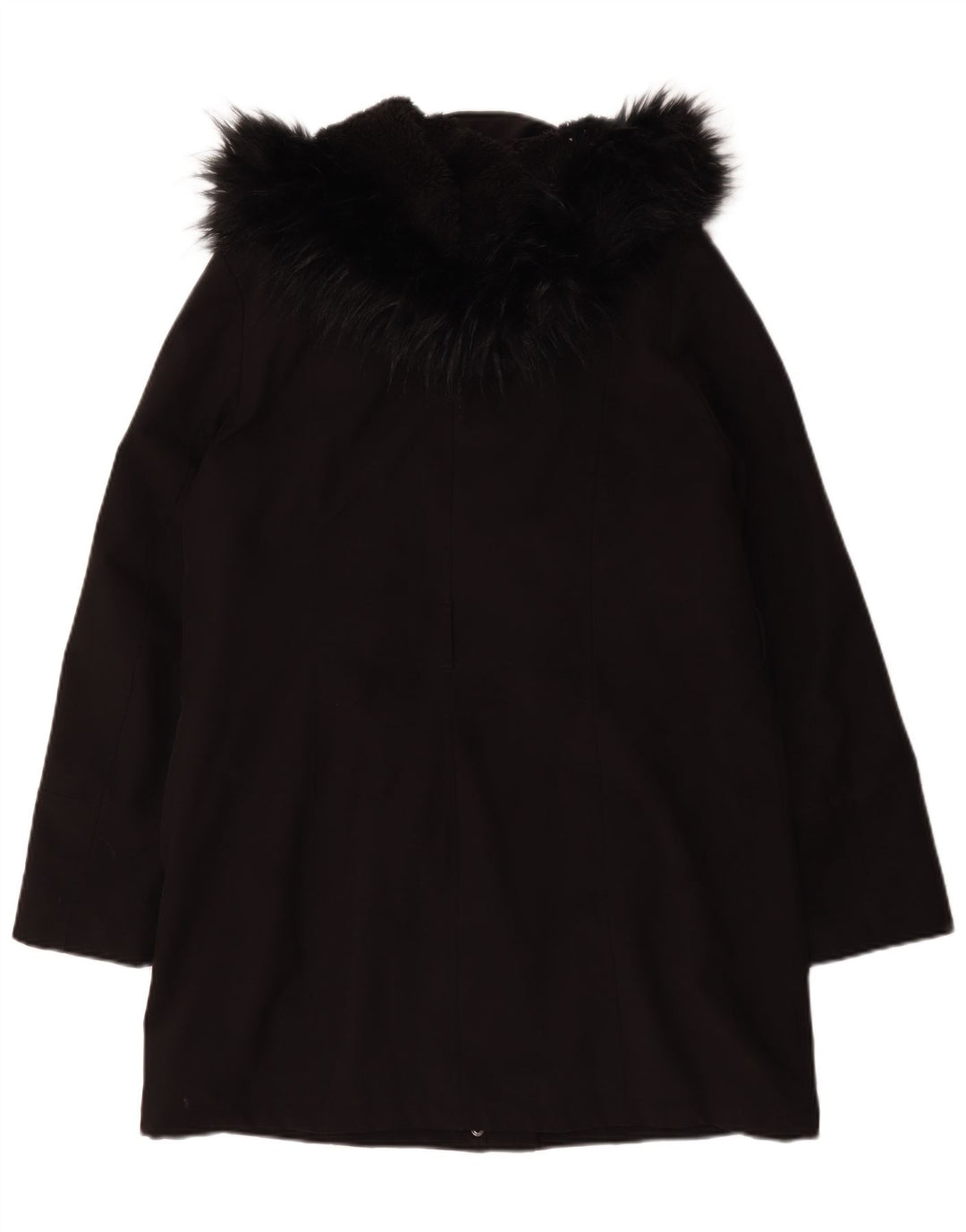 Dkny Womens Hooded Sherpa Overcoat UK 16 Large Black Polyester