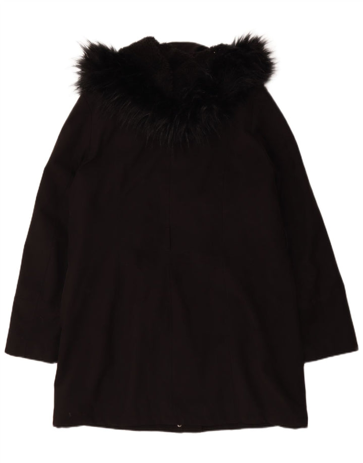 Dkny Womens Hooded Sherpa Overcoat UK 16 Large Black Polyester