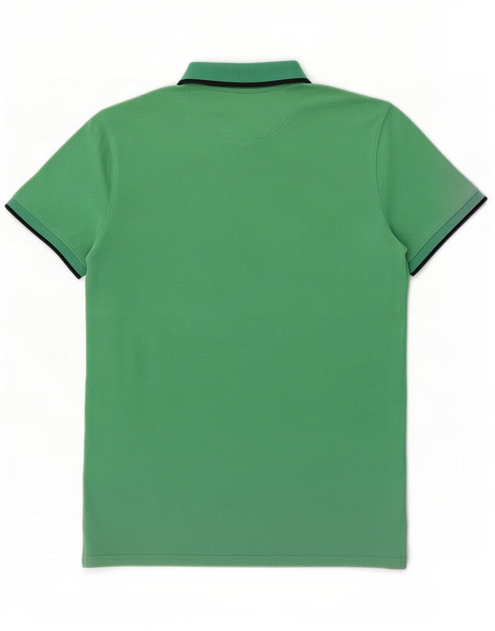 Massimo Dutti Mens Polo Shirt Medium Green Striped Cotton