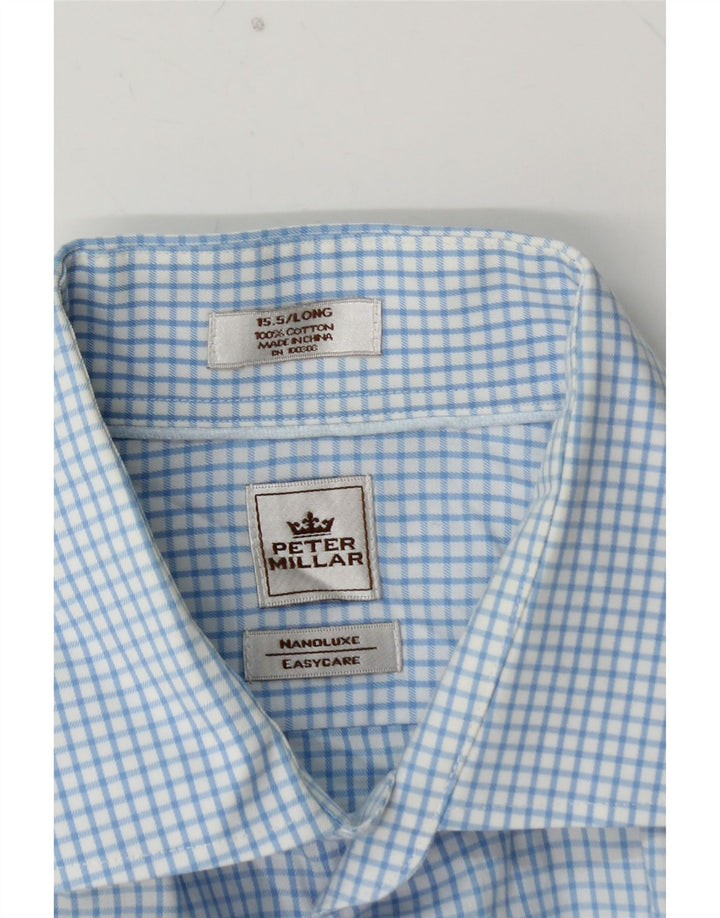 PETER MILLAR Mens Long Shirt Size 15 5 Medium Blue Gingham Cotton