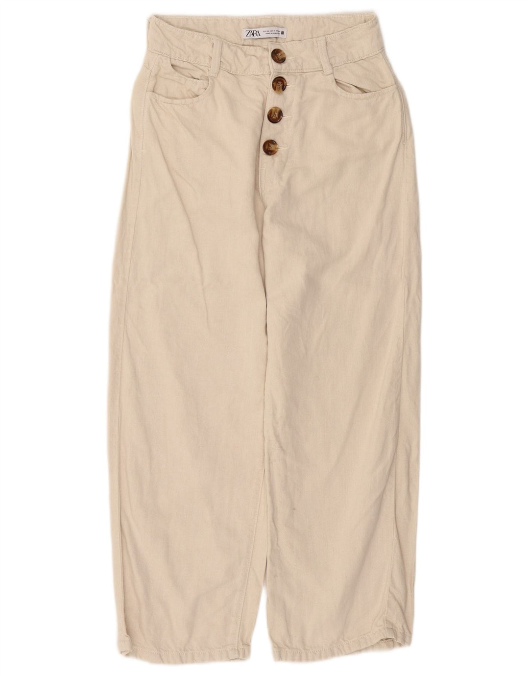 ZARA Womens High Waist Loose Fit Cropped Trousers EU 36 XS W26 L25 Beige
