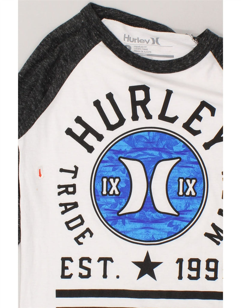 HURLEY Womens Graphic Top 3/4 Sleeve UK 8 Small White Colourblock Cotton | Vintage Hurley | Thrift | Second-Hand Hurley | Used Clothing | Messina Hembry 