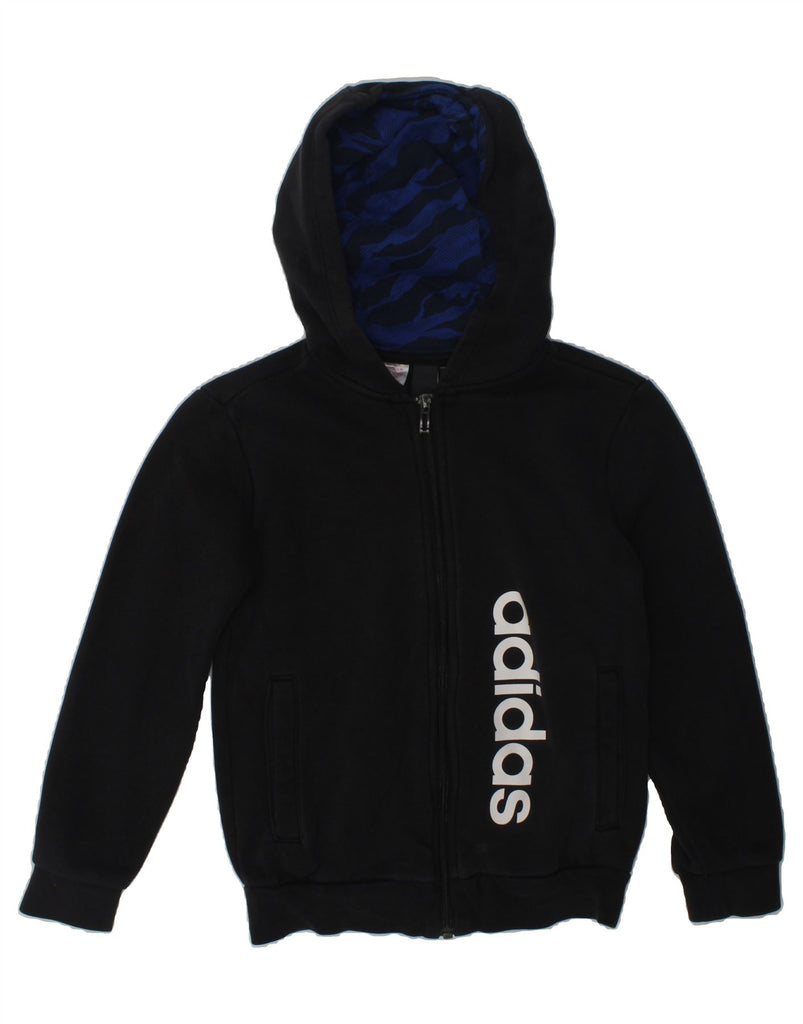 ADIDAS Boys Graphic Zip Hoodie Sweater 7-8 Years Black Cotton | Vintage Adidas | Thrift | Second-Hand Adidas | Used Clothing | Messina Hembry 