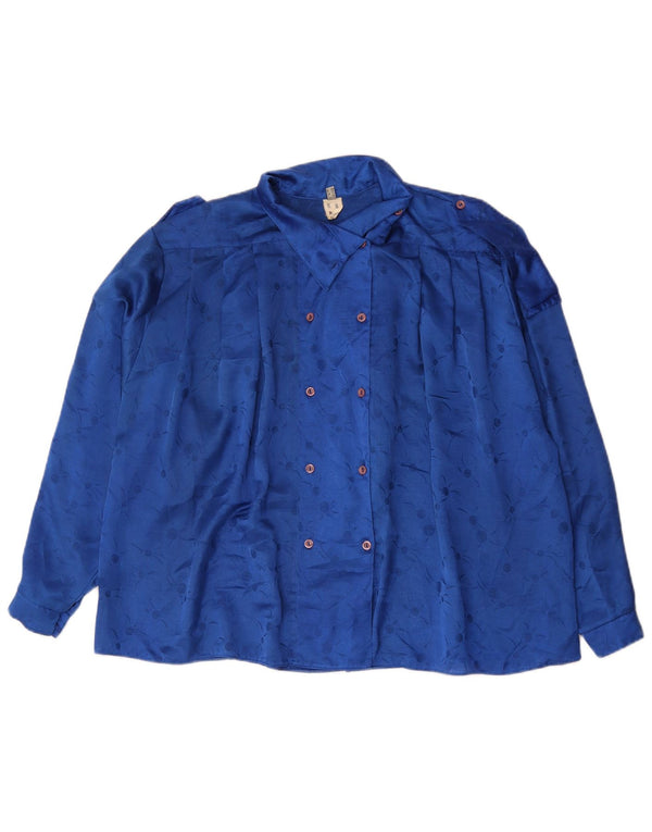 Vintage Womens Oversized Shirt Blouse UK 14 Large Blue Floral Polyester