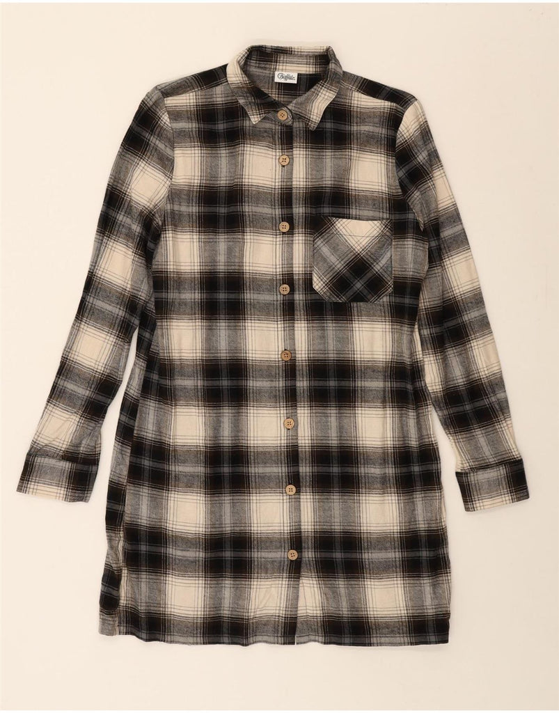 BUFFALO Womens Flannel Long Sleeve Shirt Dress UK 12 Medium Beige Plaid Vintage Buffalo and Second-Hand Buffalo from Messina Hembry 