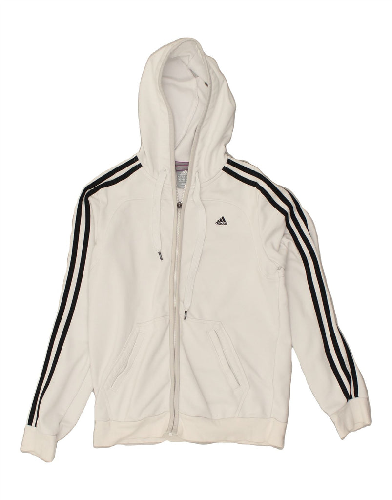 ADIDAS Womens Zip Hoodie Sweater UK 12/14 Medium White Polyester | Vintage Adidas | Thrift | Second-Hand Adidas | Used Clothing | Messina Hembry 