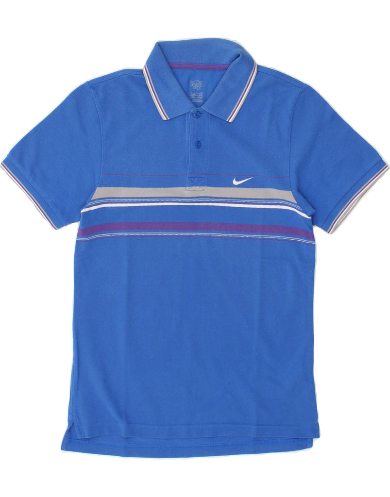 NIKE Womens Polo Shirt UK 10 Small Blue Striped Cotton Vintage Nike and Second-Hand Nike from Messina Hembry 