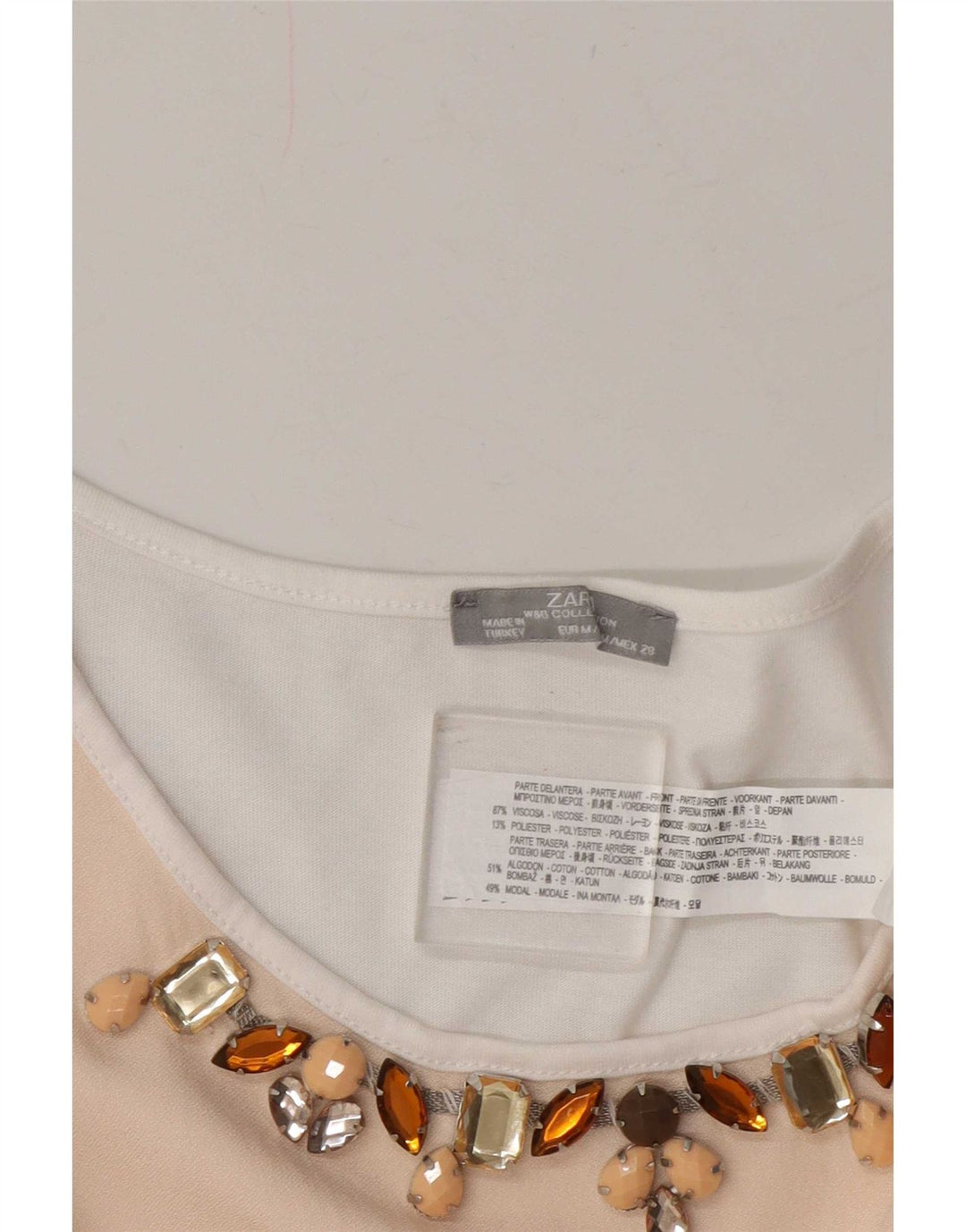 Zara Womens T-Shirt Top UK 14 Medium White Colourblock Viscose