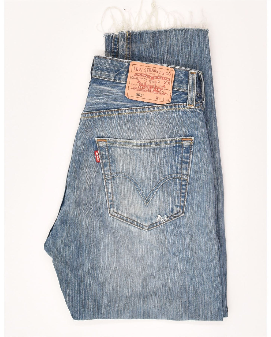 LEVI'S Mens 501 Distressed Tapered Jeans W31 L27 Blue Cotton Vintage Levi's and Second-Hand Levi's from Messina Hembry 
