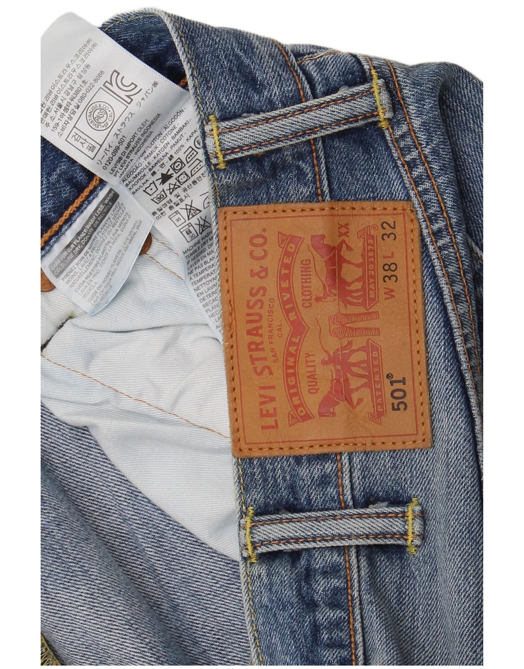 Levi's Mens 501 Straight Jeans W38 L32 Blue Cotton