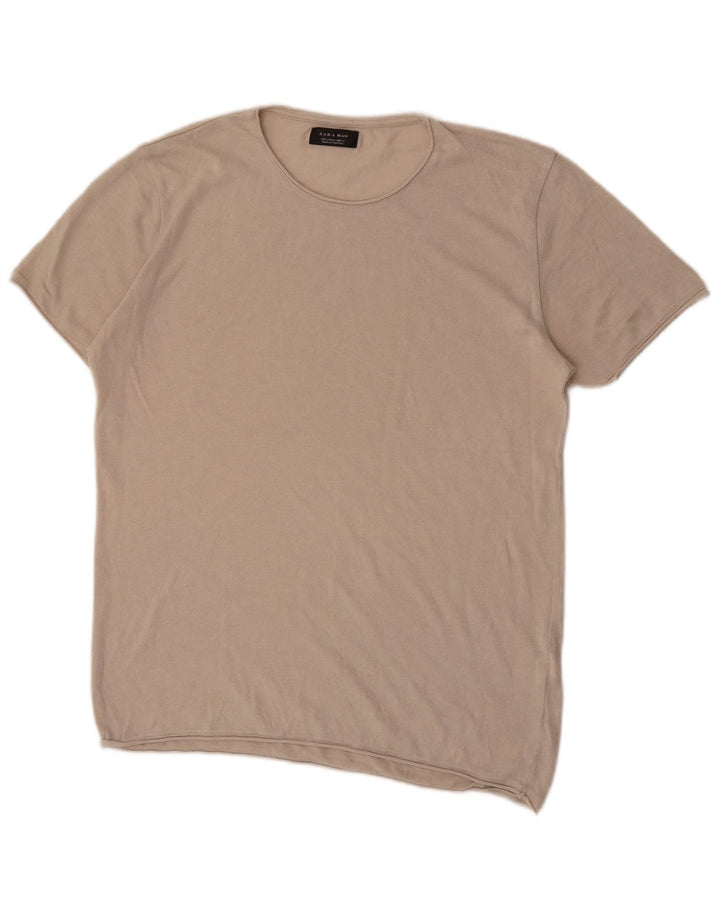 Zara Mens T-Shirt Top Large Beige Cotton