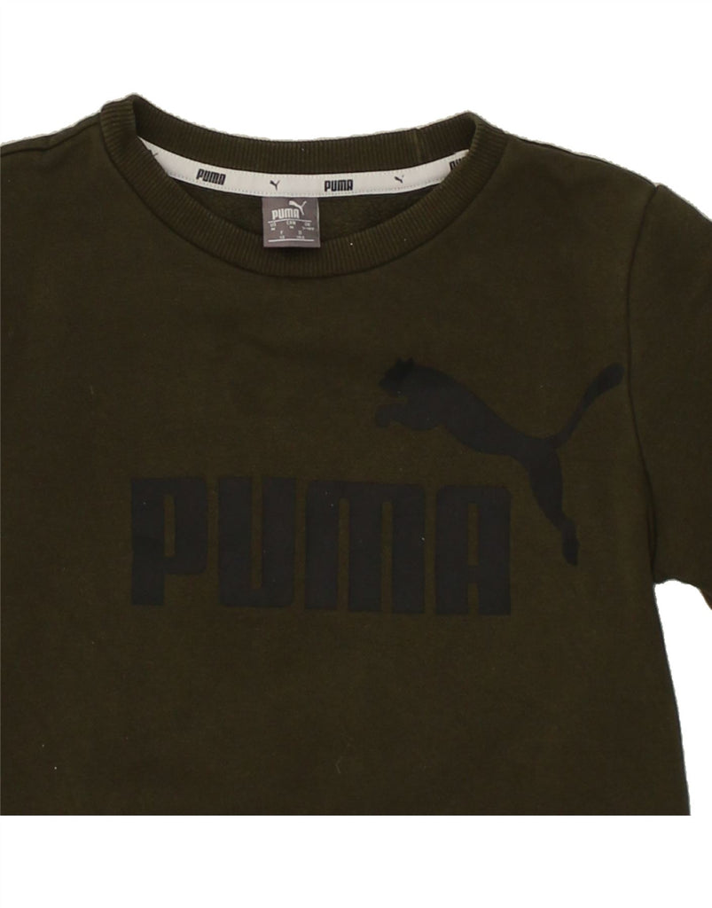 PUMA Boys Graphic Sweatshirt Jumper 9-10 Years Khaki Cotton | Vintage Puma | Thrift | Second-Hand Puma | Used Clothing | Messina Hembry 