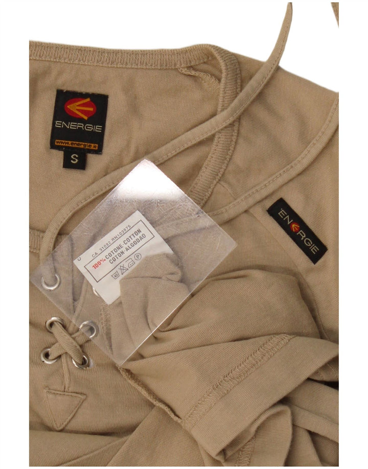 Energie Womens T-Shirt Top UK 10 Small Beige Cotton
