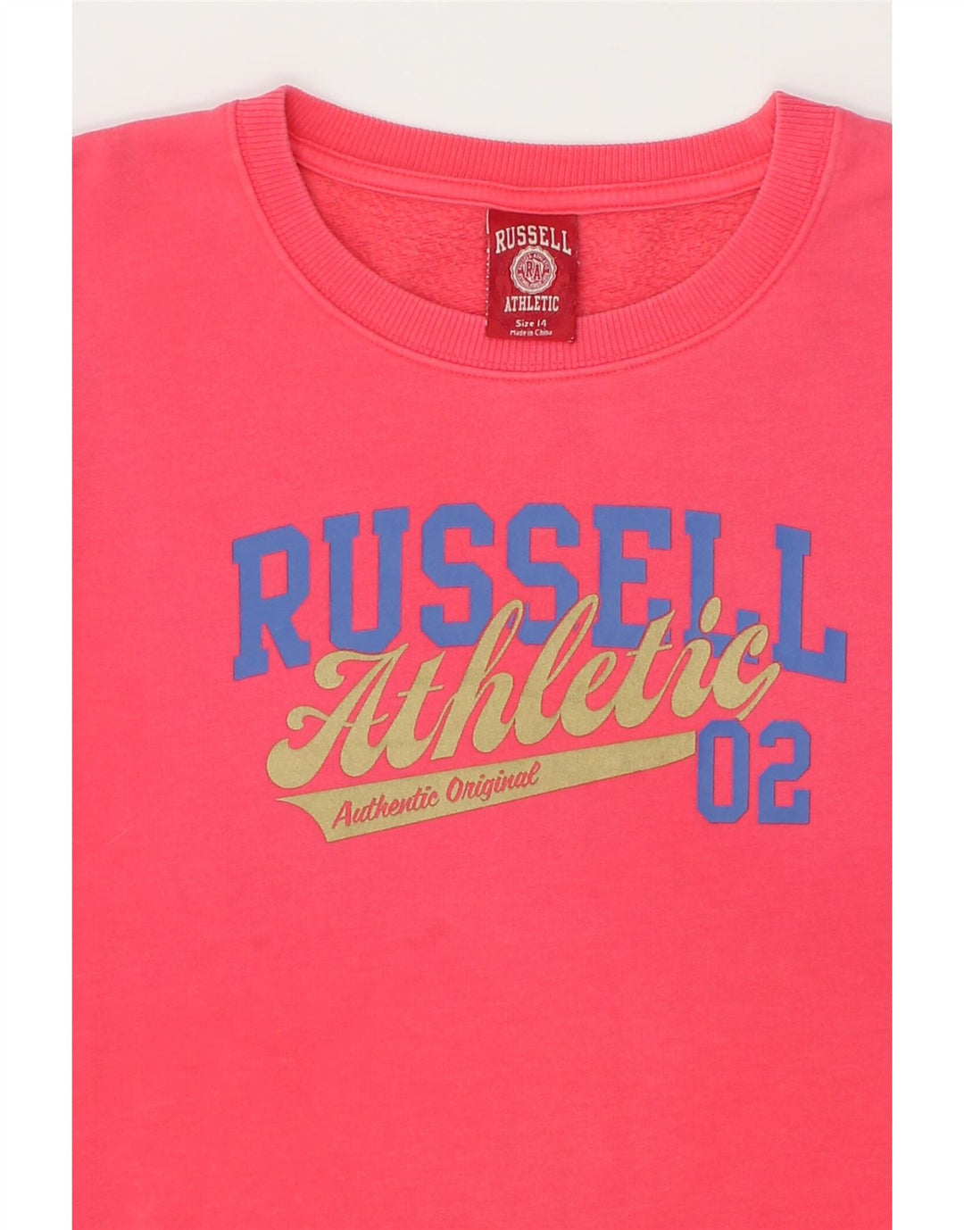 RUSSELL ATHLETIC Womens Graphic Sweatshirt Jumper UK 14 Large Pink Vintage Russell Athletic and Second-Hand Russell Athletic from Messina Hembry 
