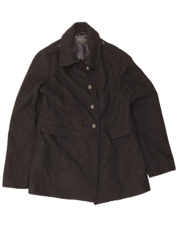 Benetton Girls Military Overcoat 10-11 Years XL Grey Wool