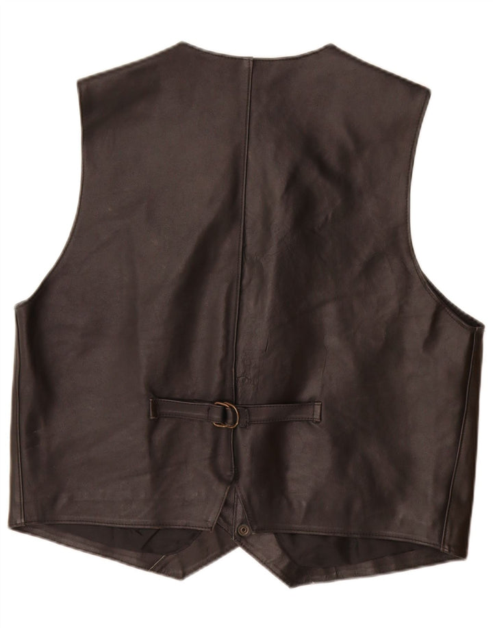 VINTAGE Mens Leather Waistcoat Medium Black Leather