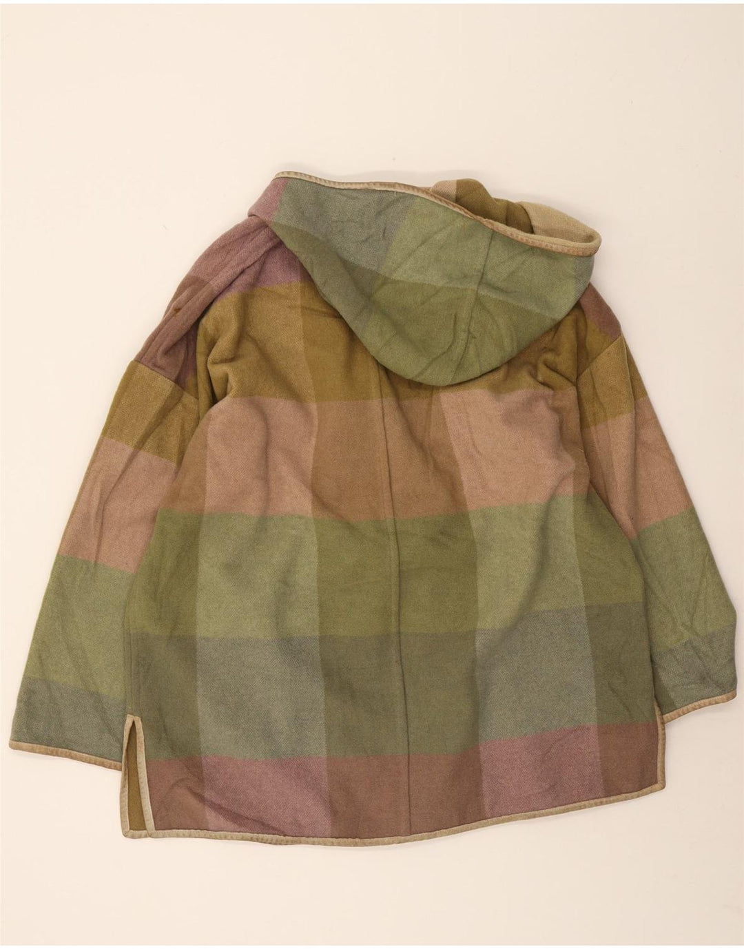 Vintage Womens Hooded Oversized Duffle Coat IT 42 Medium Khaki Check Wool