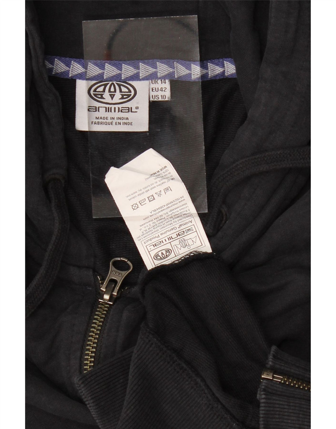 ANIMAL Womens Zip Hoodie Sweater UK 14 Large  Black Cotton