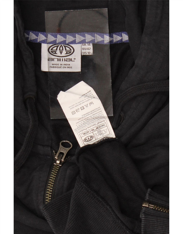 ANIMAL Womens Zip Hoodie Sweater UK 14 Large  Black Cotton