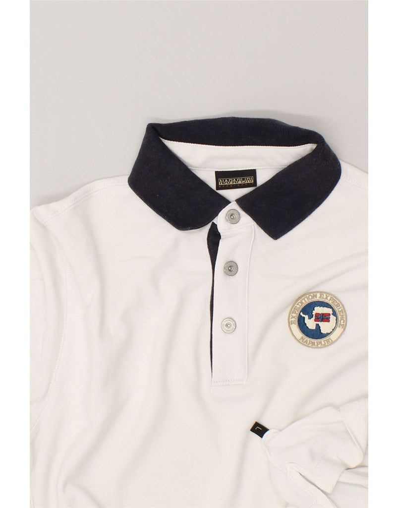NAPAPIJRI Mens Graphic Polo Shirt Large White Colourblock | Vintage Napapijri | Thrift | Second-Hand Napapijri | Used Clothing | Messina Hembry 