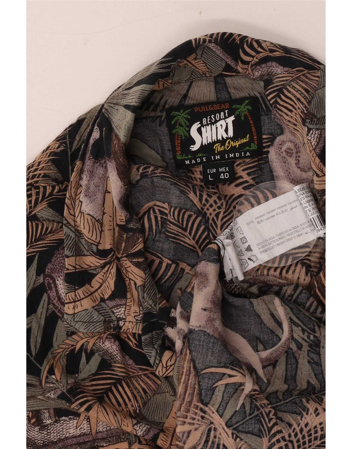 Pull & Bear Mens Short Sleeve Shirt Large Multicoloured Floral Viscose
