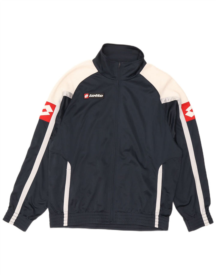 LOTTO Mens Graphic Tracksuit Top Jacket XL Navy Blue Colourblock Polyester