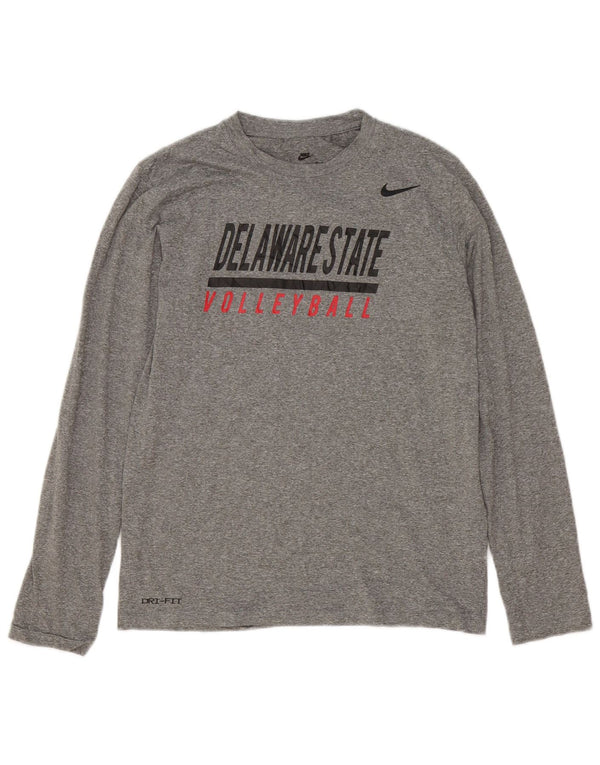Nike Womens Graphic Top Long Sleeve UK 12 Medium Grey Flecked Polyester
