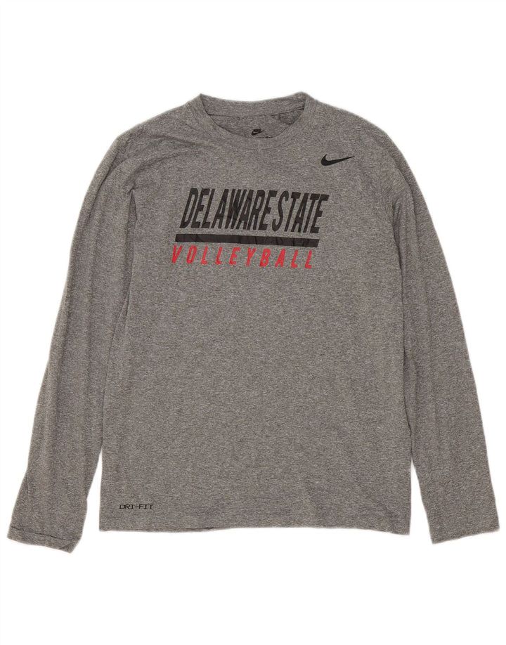 Nike Womens Graphic Top Long Sleeve UK 12 Medium Grey Flecked Polyester