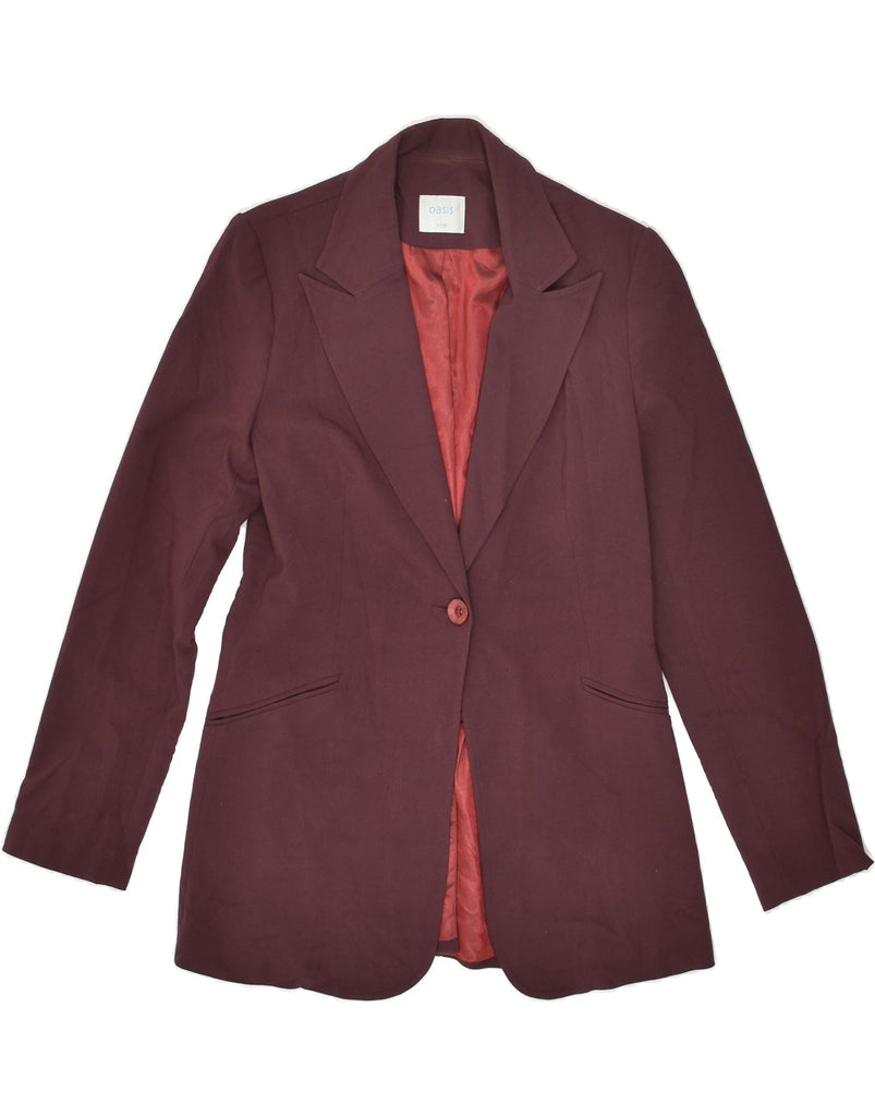 OASIS Womens 1 Button Blazer Jacket UK 12 Medium Maroon Polyester | Vintage Oasis | Thrift | Second-Hand Oasis | Used Clothing | Messina Hembry 