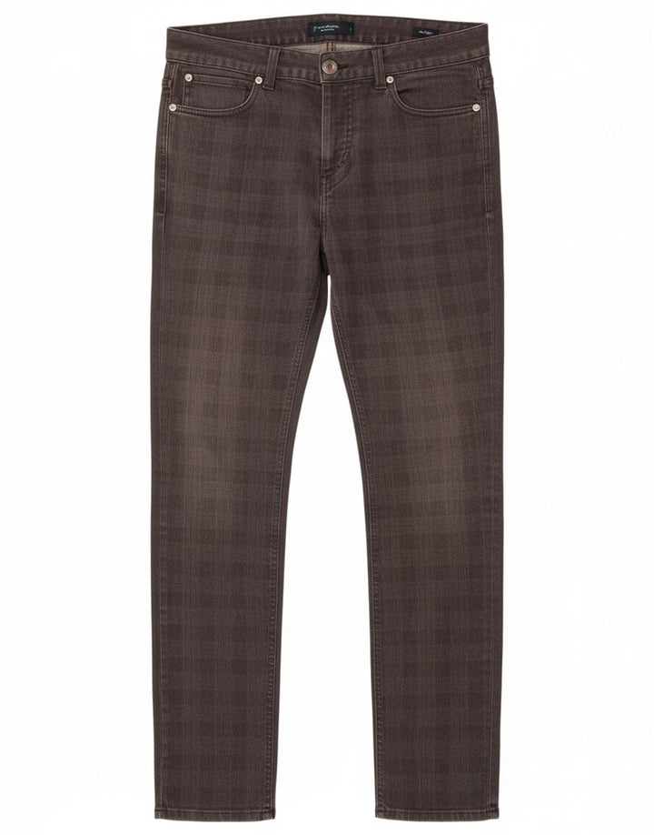 BENETTON Mens Slim Casual Trousers IT 48 Medium W32 L33 Grey Check Cotton