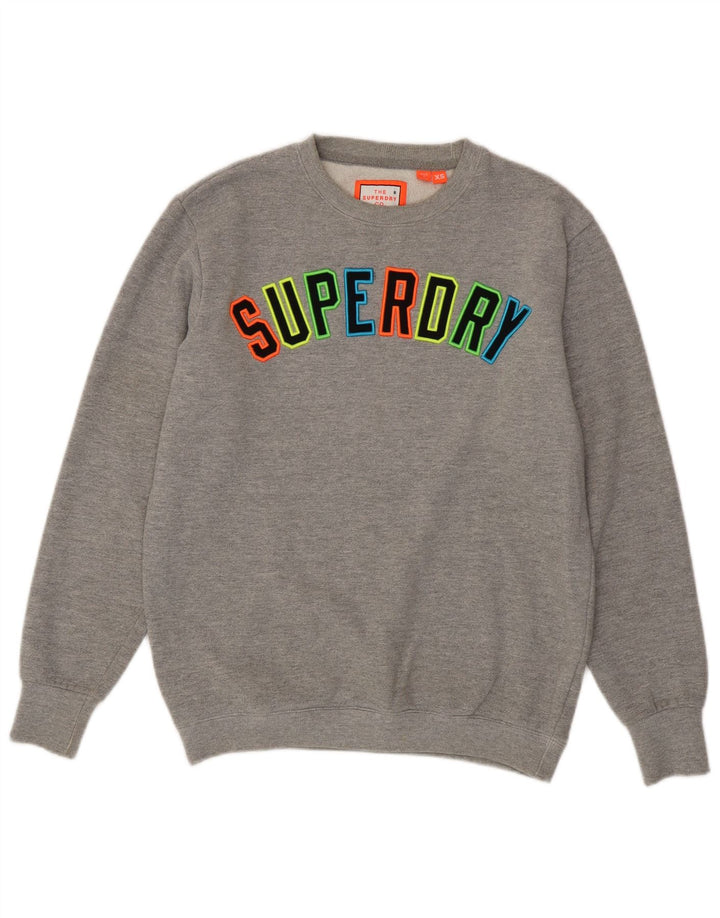 SUPERDRY Mens Loose Fit Graphic Sweatshirt Jumper XS Grey Flecked Cotton