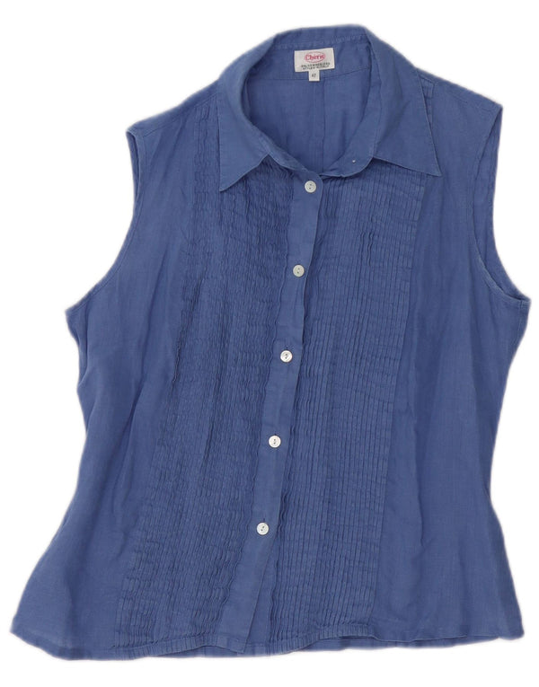 CHERIE Womens Sleeveless Shirt Blouse IT 42 Medium Blue Linen