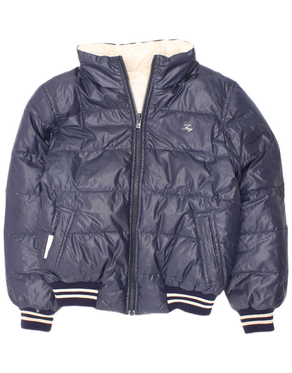 Fay Boys Hooded Reversible Padded Jacket 7-8 Years Navy Blue Striped