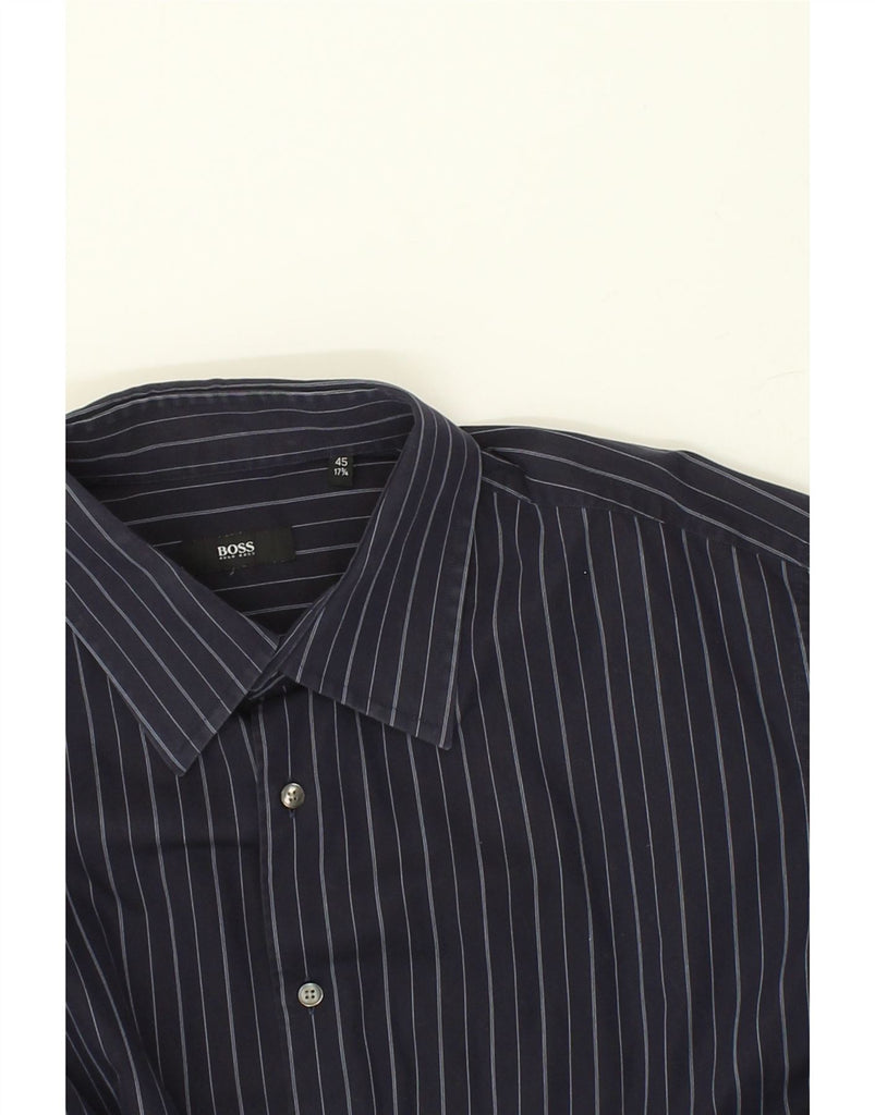 HUGO BOSS Mens Shirt Size 17 3/4 45 XL Navy Blue Striped Cotton | Vintage Hugo Boss | Thrift | Second-Hand Hugo Boss | Used Clothing | Messina Hembry 