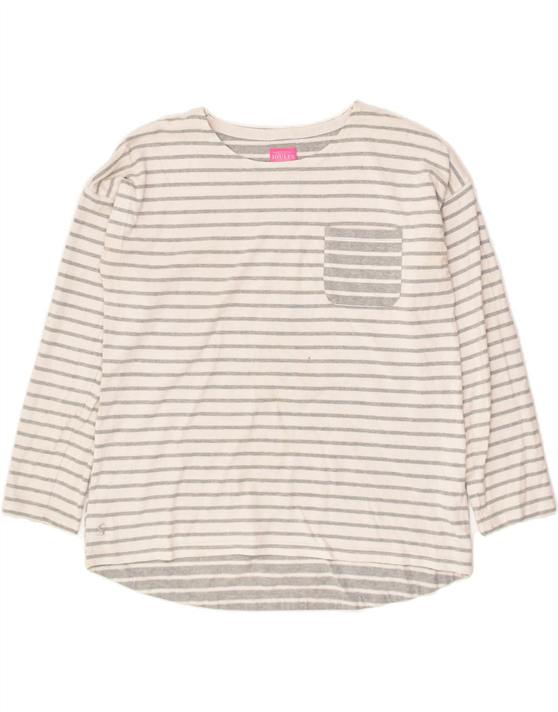 JOULES Womens Top Long Sleeve UK 14 Large Grey Striped Cotton | Vintage Joules | Thrift | Second-Hand Joules | Used Clothing | Messina Hembry 