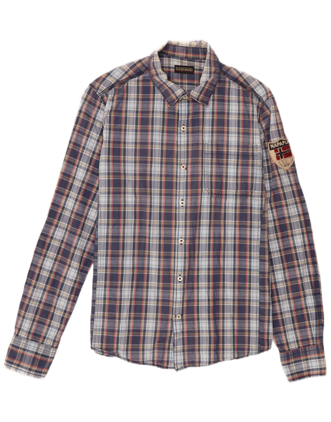 Napapijri Mens Shirt Large Blue Check Cotton