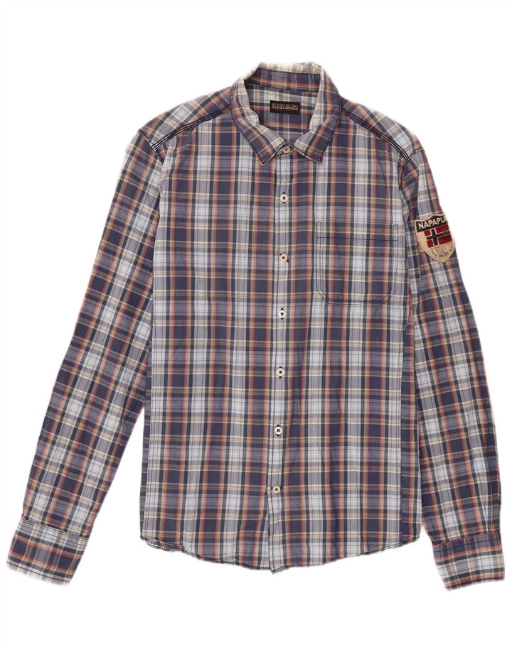 Napapijri Mens Shirt Large Blue Check Cotton