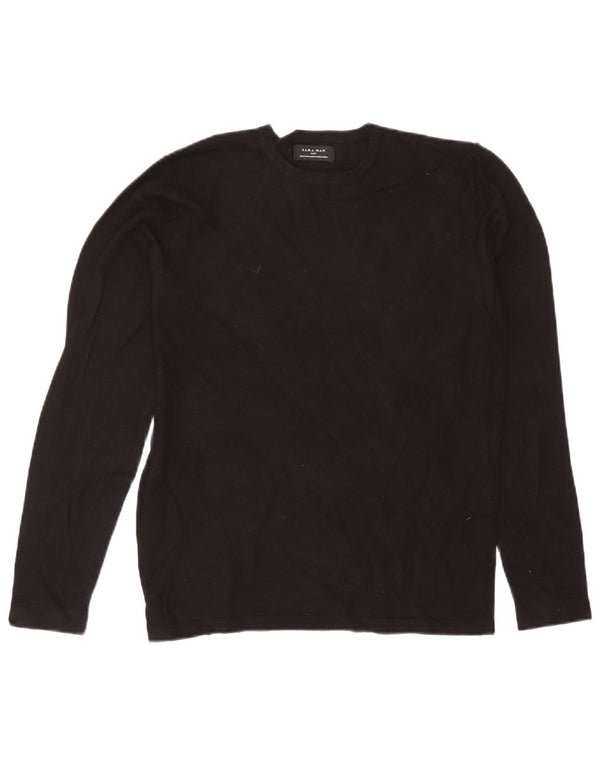 Zara Mens Crew Neck Jumper Sweater Medium Black