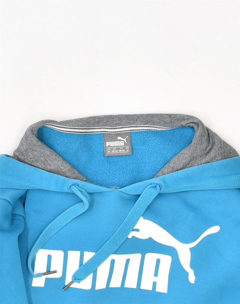 PUMA Mens Graphic Hoodie Jumper Medium Blue Cotton | Vintage Puma | Thrift | Second-Hand Puma | Used Clothing | Messina Hembry 