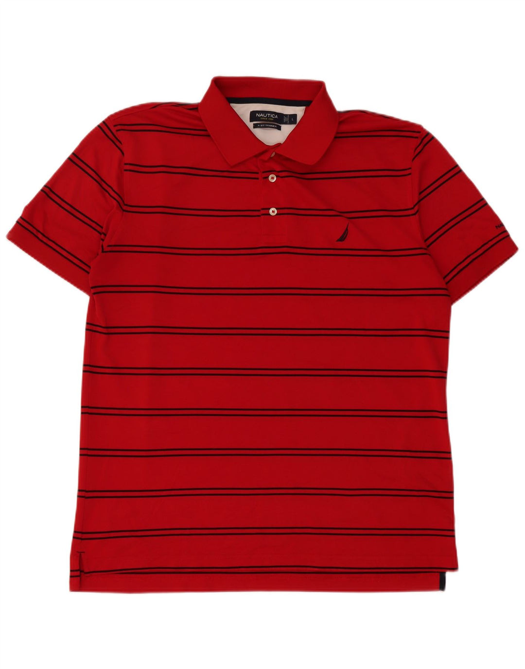Nautica Mens Polo Shirt Large Red Striped Polyester