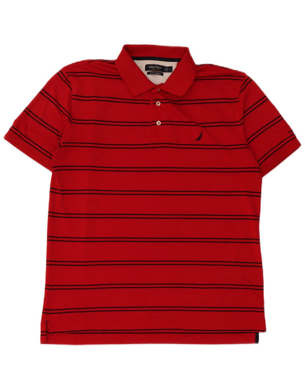 Nautica Mens Polo Shirt Large Red Striped Polyester