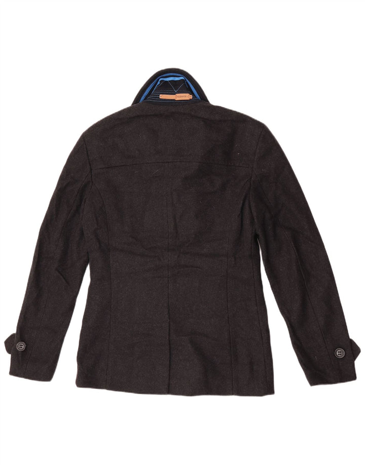 Superdry Mens Commodity Pea Coat UK 38 Medium Black Wool