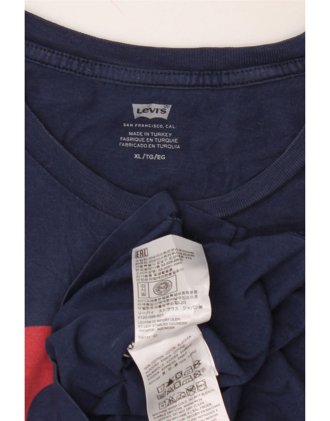 LEVI'S Mens Graphic T-Shirt Top XL Navy Blue Cotton Vintage Levi's and Second-Hand Levi's from Messina Hembry 