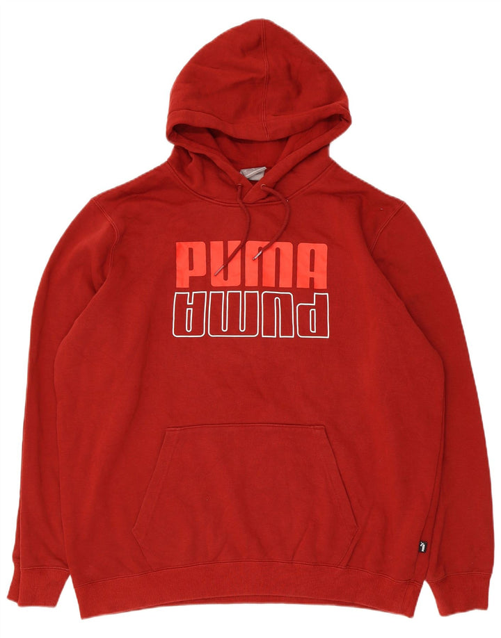 Puma Mens Graphic Hoodie Jumper Large Red Cotton