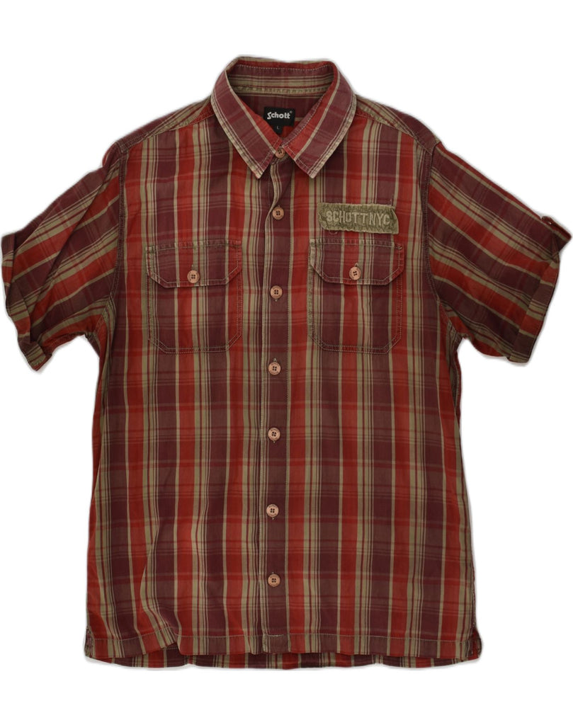 SCHOTT Mens Short Sleeve Shirt Large Red Check | Vintage Schott | Thrift | Second-Hand Schott | Used Clothing | Messina Hembry 