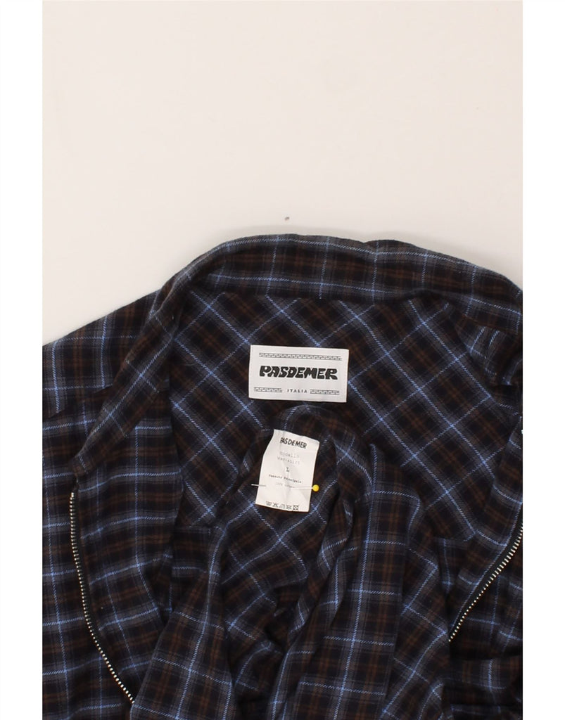 PASDEMER Mens Zip Graphic Flannel Shirt Large Navy Blue Check Cotton Vintage Pasdemer and Second-Hand Pasdemer from Messina Hembry 