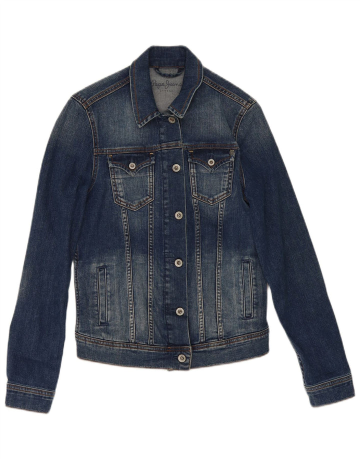 PEPE Jeans Womens Denim Jacket UK 10 Small Navy Blue Cotton